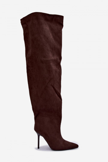 Damen kniehohe Stiefel mit schmalen Absätzen in brauner Farbe Aderelle 2
