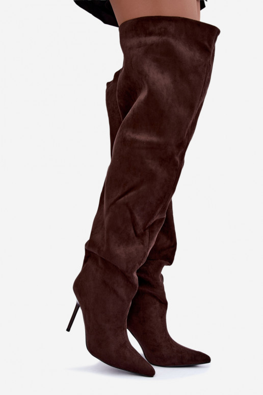 Damen kniehohe Stiefel mit schmalen Absätzen in brauner Farbe Aderelle