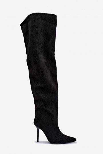 Damen kniehohe Stiefel mit schmalen Absätzen in schwarzer Farbe Aderelle 2