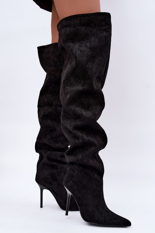 Damen kniehohe Stiefel mit schmalen Absätzen in schwarzer Farbe Aderelle