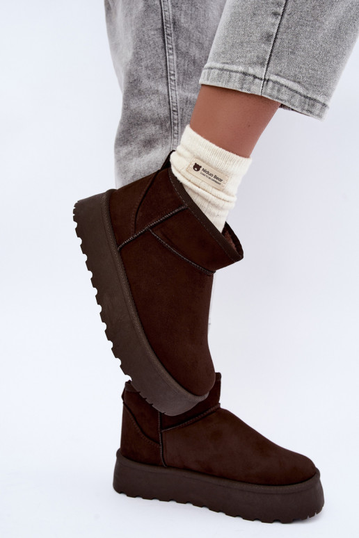 Schneestiefel aus Kunstveloursleder mit Plattform in dunkelbrauner Farbe Corcoran