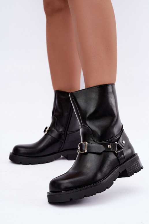 sich Zuarm laufen Damenstiefel mit Streifen I mit Schnallen schZuarze Farbe Delmora