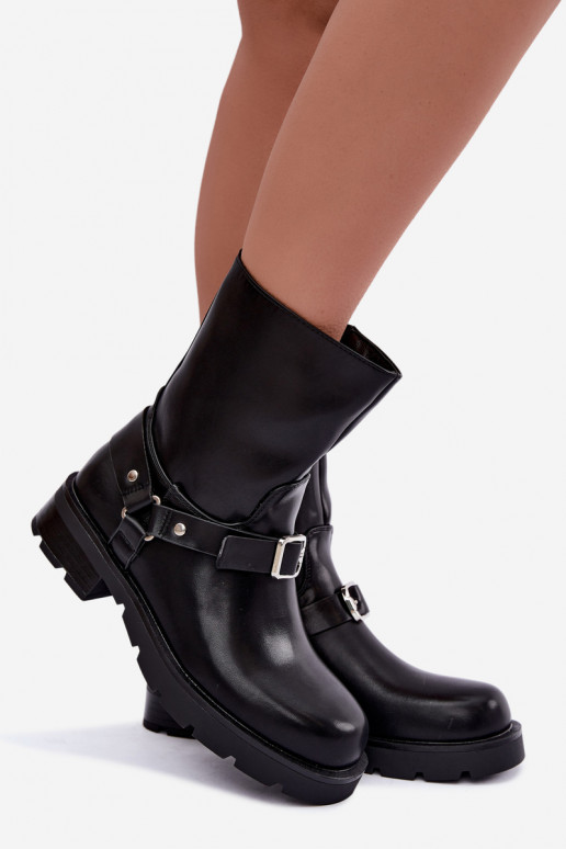 sich Zuarm laufen Damenstiefel mit Streifen I mit Schnallen schZuarze Farbe Delmora