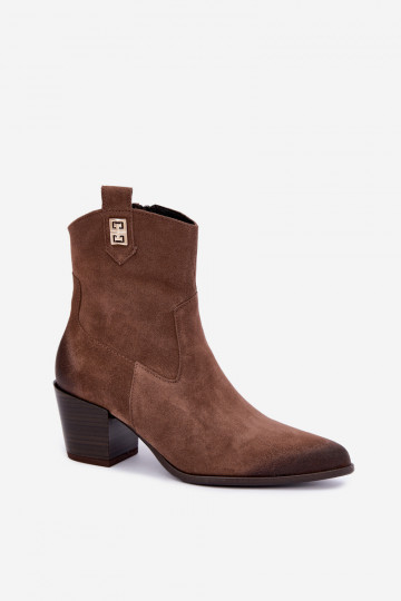 Wärmende braune Stiefeletten im Cowboy-Stil mit Absatz Zazoo 60603