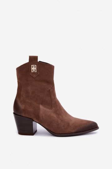 Wärmende braune Stiefeletten im Cowboy-Stil mit Absatz Zazoo 60603 2