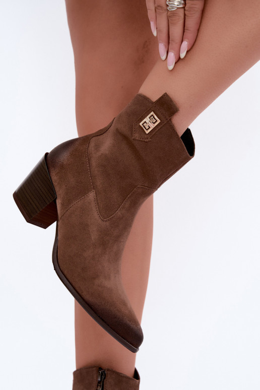 Wärmende braune Stiefeletten im Cowboy-Stil mit Absatz Zazoo 60603