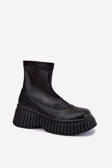 Stiefel mit einer Plattform schZuarze Farbe Ermöglichtturleder Elmorine
