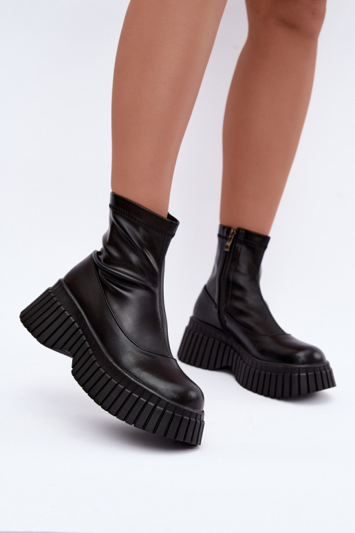 Stiefel mit einer Plattform schZuarze Farbe Ermöglichtturleder Elmorine