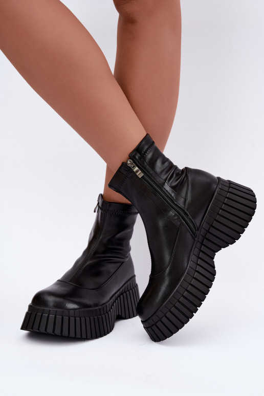 Stiefel mit einer Plattform schZuarze Farbe Ermöglichtturleder Elmorine