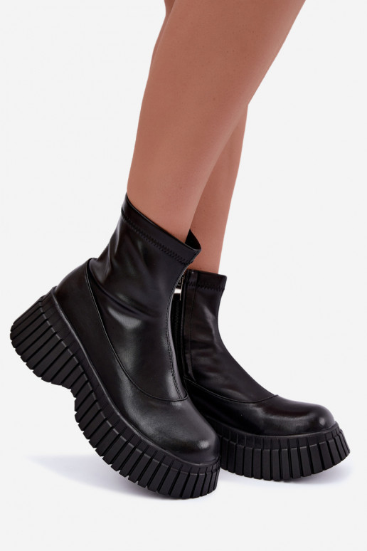 Stiefel mit einer Plattform schZuarze Farbe Ermöglichtturleder Elmorine