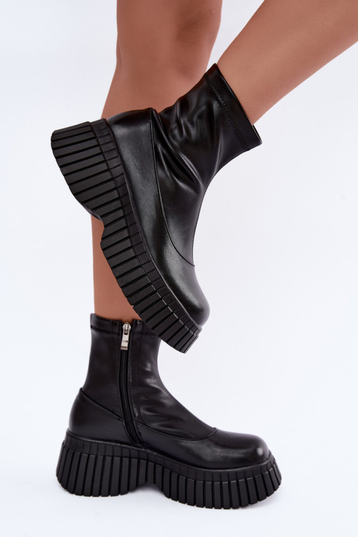 Stiefel mit einer Plattform schZuarze Farbe Ermöglichtturleder Elmorine