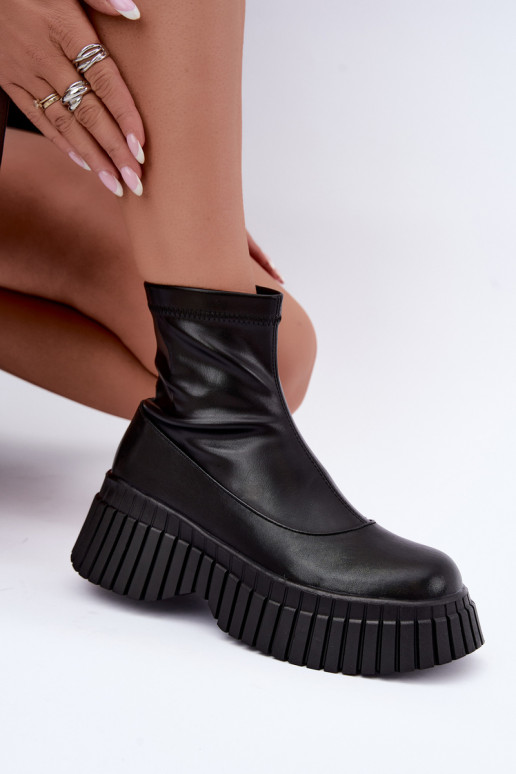 Stiefel mit einer Plattform schZuarze Farbe Ermöglichtturleder Elmorine