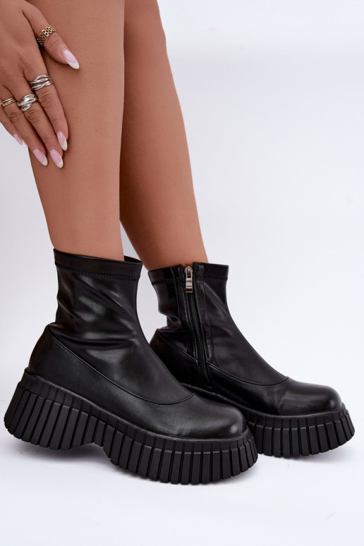 Stiefel mit einer Plattform schZuarze Farbe Ermöglichtturleder Elmorine