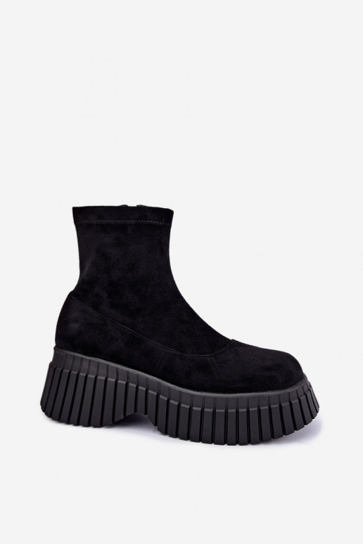 Schwarze Stiefeletten mit Plattform aus Kunstveloursleder Elmorine