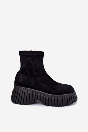 Haut Stiefel mit einer Plattform schZuarze Farbe aus Öko-INildleder Elmorine 2
