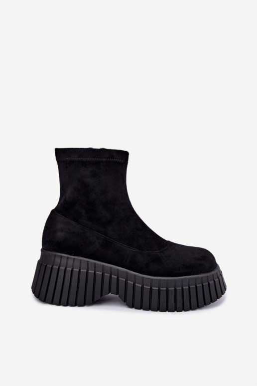 Haut Stiefel mit einer Plattform schZuarze Farbe aus Öko-INildleder Elmorine