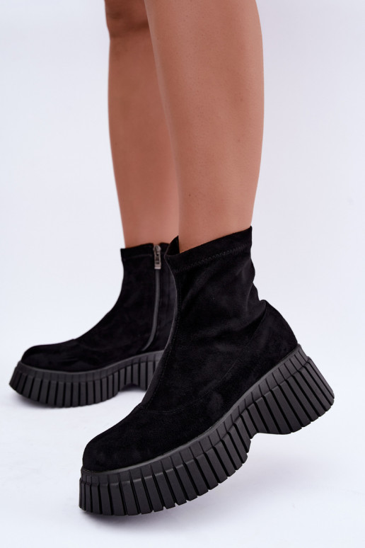 Haut Stiefel mit einer Plattform schZuarze Farbe aus Öko-INildleder Elmorine