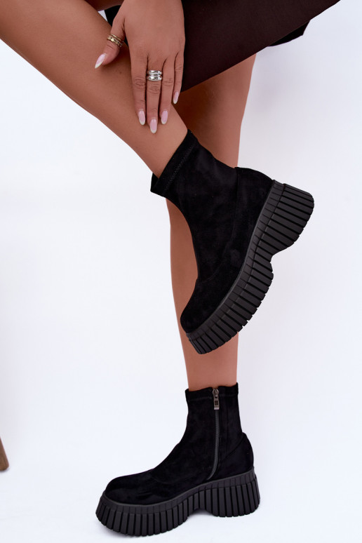 Haut Stiefel mit einer Plattform schZuarze Farbe aus Öko-INildleder Elmorine