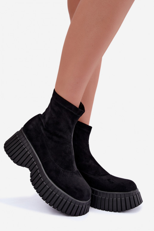 Haut Stiefel mit einer Plattform schZuarze Farbe aus Öko-INildleder Elmorine