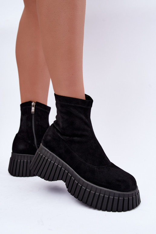 Haut Stiefel mit einer Plattform schZuarze Farbe aus Öko-INildleder Elmorine