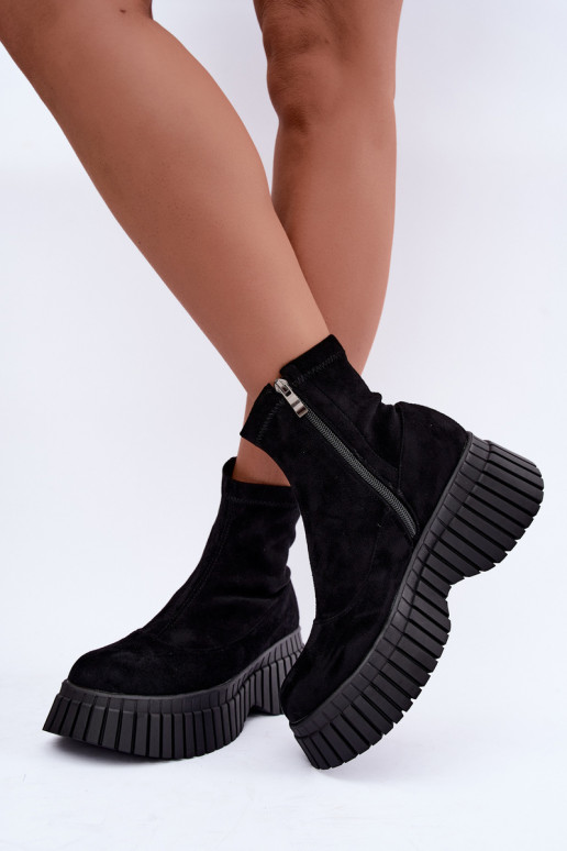 Schwarze Stiefeletten mit Plattform aus Kunstveloursleder Elmorine