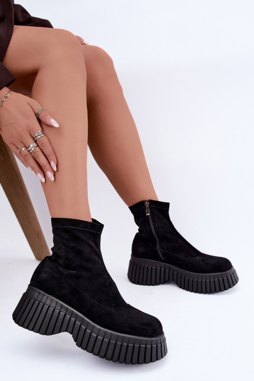 Schwarze Stiefeletten mit Plattform aus Kunstveloursleder Elmorine