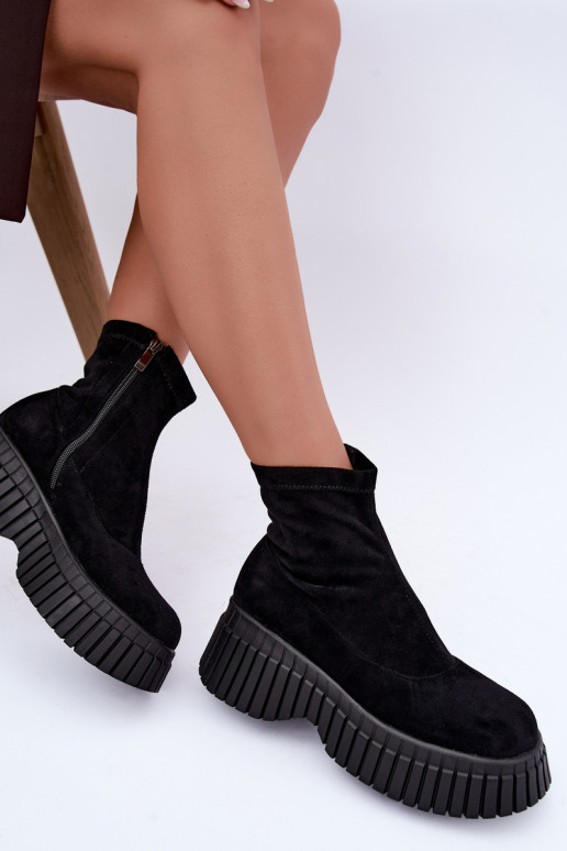 Haut Stiefel mit einer Plattform schZuarze Farbe aus Öko-INildleder Elmorine