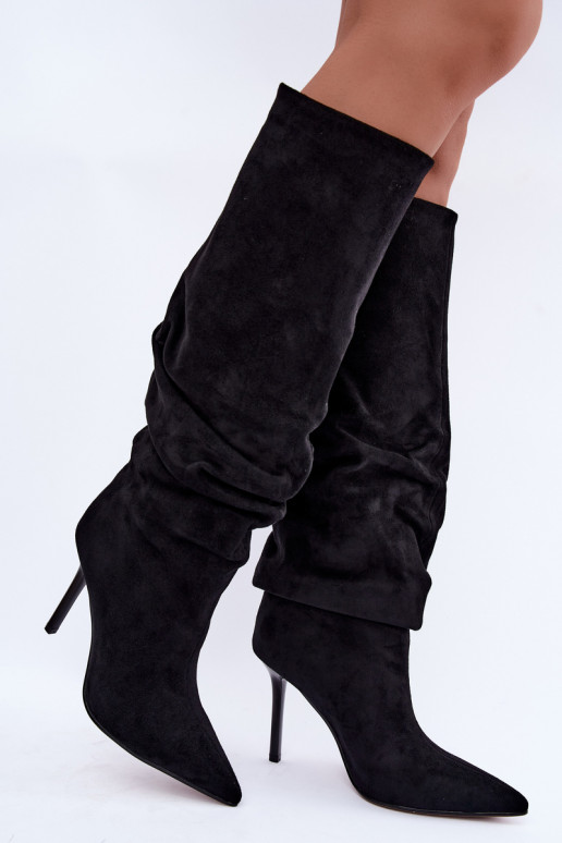 Schwarze Stiefel zum Hineinschlüpfen mit dünnen Absätzen Balira