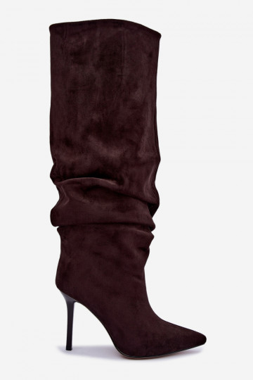 Schokoladenfarbene Stiefel zum Hineinschlüpfen mit dünnen Absätzen Balira 2