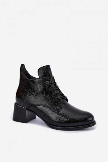 Haut Damenstiefel mit Lackeffekt sich Zuarm laufen Klocku schZuarze Farbe Hadelle
