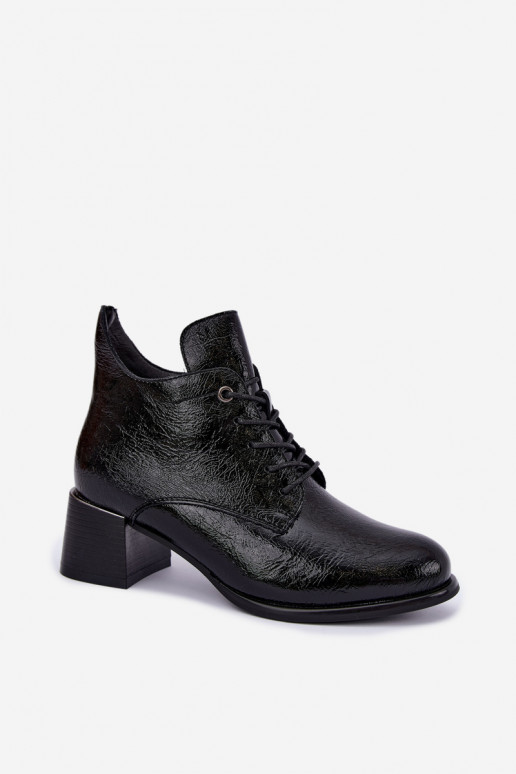 Haut Damenstiefel mit Lackeffekt sich Zuarm laufen Klocku schZuarze Farbe Hadelle
