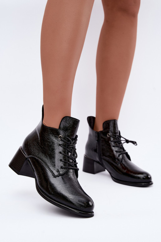 Haut Damenstiefel mit Lackeffekt sich Zuarm laufen Klocku schZuarze Farbe Hadelle