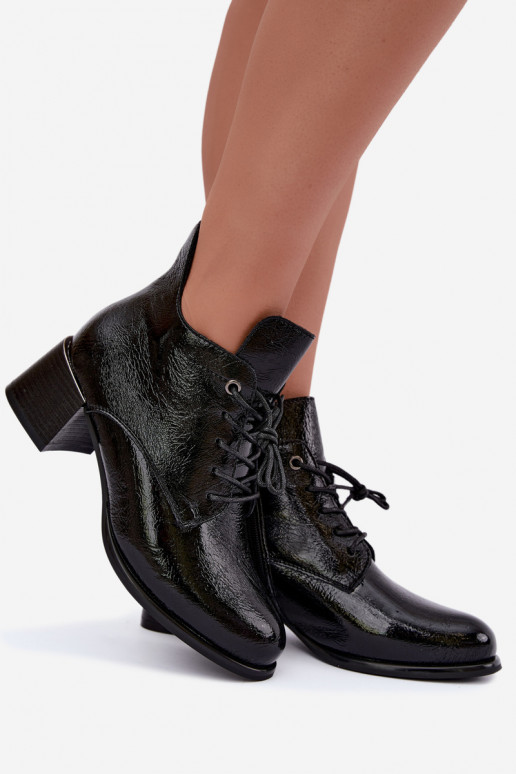 Haut Damenstiefel mit Lackeffekt sich Zuarm laufen Klocku schZuarze Farbe Hadelle