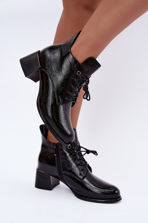 Haut Damenstiefel mit Lackeffekt sich Zuarm laufen Klocku schZuarze Farbe Hadelle