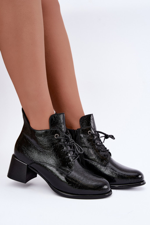 Haut Damenstiefel mit Lackeffekt sich Zuarm laufen Klocku schZuarze Farbe Hadelle