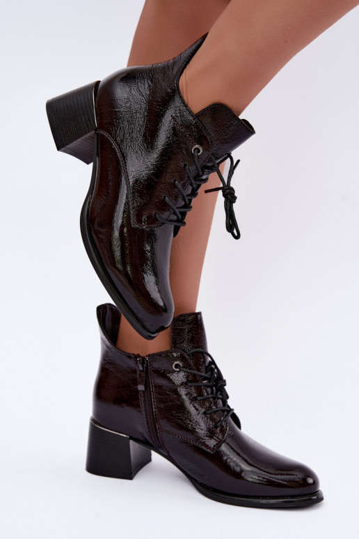 Haut Damenstiefel mit Lackeffekt sich Zuarm laufen Klocku Burgund Hadelle