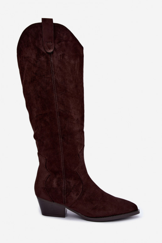 Wärmende kniehohe Cowboy-Stiefel mit Absatz in Braun Renissa