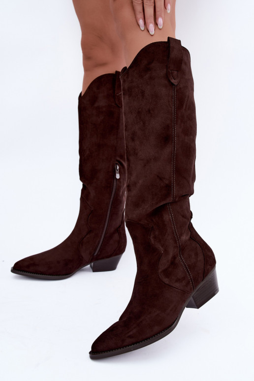 Wärmende kniehohe Cowboy-Stiefel mit Absatz in Braun Renissa