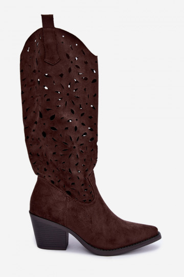 Ausschnitt kniehohe Cowboy-Stiefel mit Absatz in Braun Salirae 2