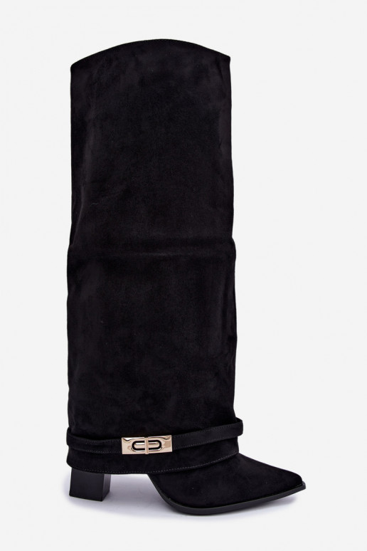 Wärmende kniehohe Stiefel mit eingenähter Schaft und Absatz in Schwarz Jorella