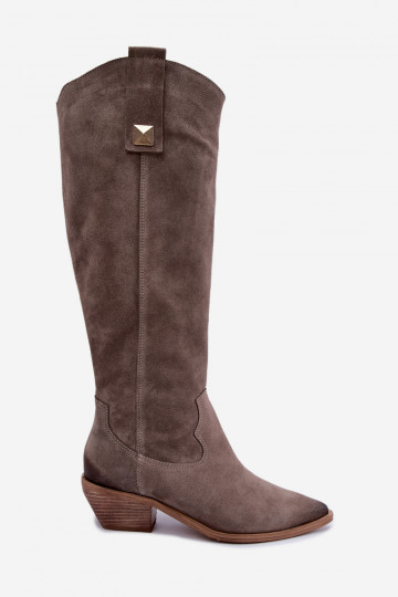 Wärmende kniehohe Stiefel im Cowboy-Stil aus Kunstveloursleder in Ton Zazoo 4224 2