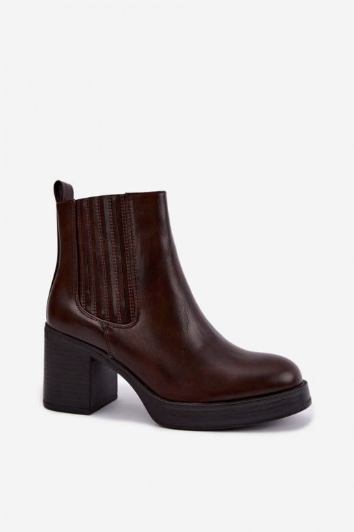 Schokoladenfarbene warme Stiefeletten mit Absatz Gisandra