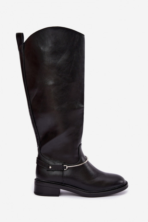 Hohe Stiefel mit breiten Absätzen und dekorativen Schleifen in schwarzer Farbe INillene