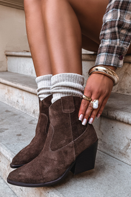 gefütterte Wildleder-Cowboy-Stiefel mit Absatz in brauner Farbe Tirabelle