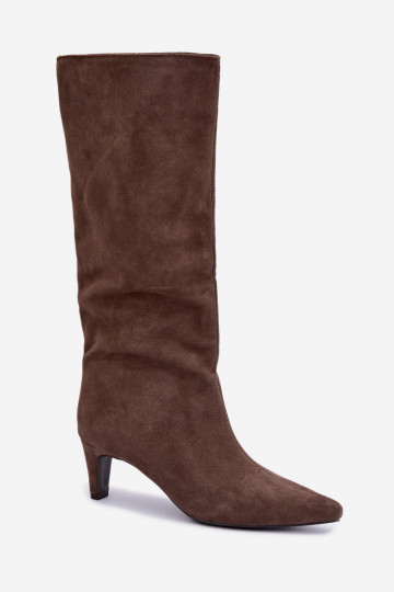 Chaki Stiefeletten aus Kunstveloursleder mit Absätzen Pamelisse 2
