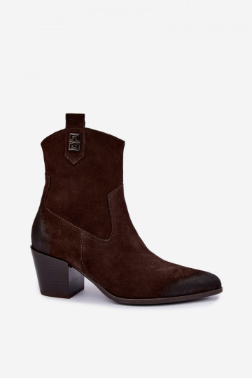 Damen gefütterte Cowboy-Stiefeletten mit Absätzen aus Naturveloursleder Zazoo 60603 2