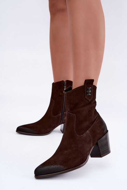 Damen gefütterte Cowboy-Stiefeletten mit Absätzen aus Naturveloursleder Zazoo 60603