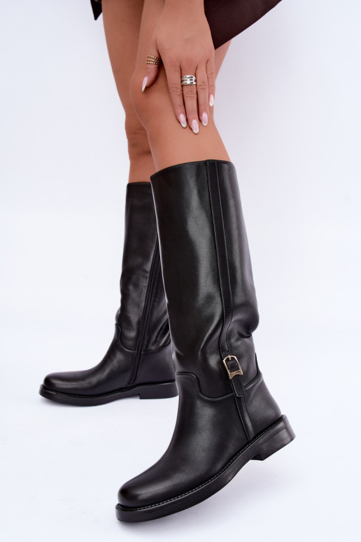 Stiefel bis zum Knie mit Schnallen und breiten Absätzen in schwarzer Farbe Ismerelle