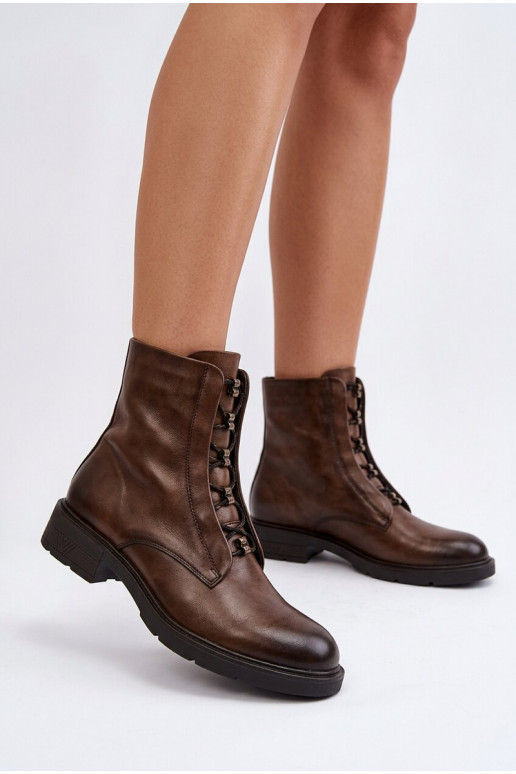 Braune isolierte Stiefeletten aus natürlichem Leder Vinceza 133113