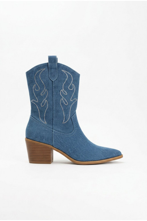 Denim Cowboy-Stiefeletten mit Absätzen und Dekoration Perella